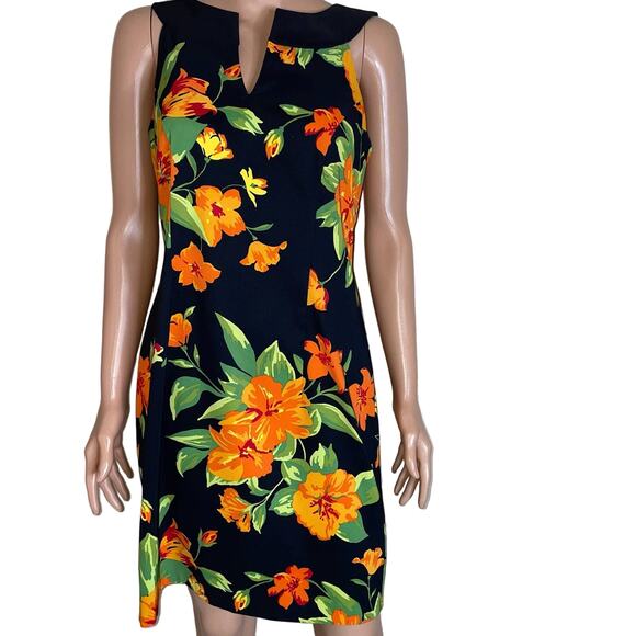 Kim by Kim Rogers dress sheath knee length orange floral print back zip SZ 6 - Picture 1 of 10